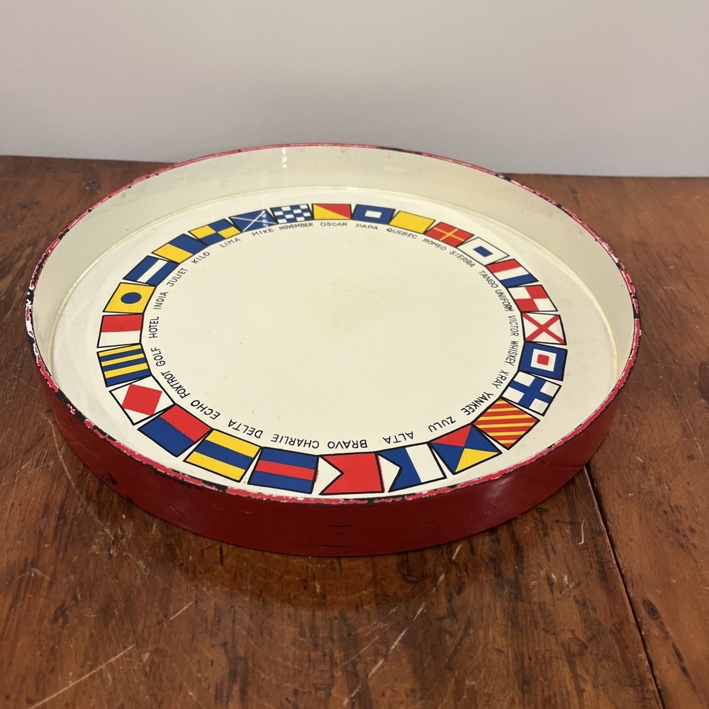 Vintage Boat Cocktail Serving Tray Rim Nautical Flag Coastal Beach Decor, Rare - Picture 5 of 9